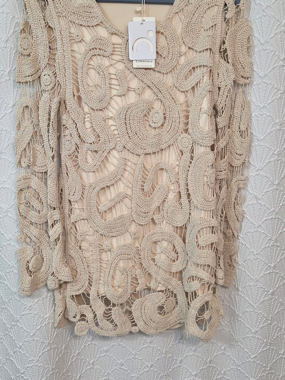 Cashmere-blend Beige Crochet Overlay Top - Women